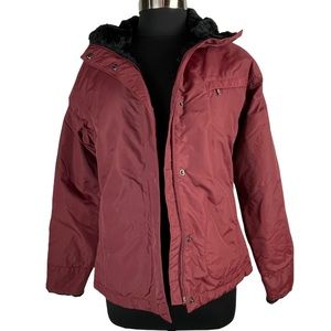 COLUMBIA BURGUNDY FAUX FUR COLLAR CUFFS NYLON WINTER QUILTED LINING COAT